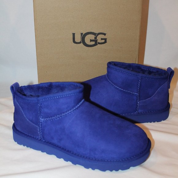 NIB UGG WOMEN'S SUEDE SHEARLING LINED ULTRA MINI ANKLE BOOTS PURPLE - Picture 3 of 6